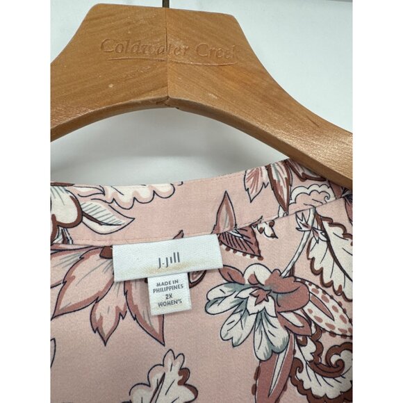 J. Jill Womens Floral Print Boho Tunic Top size 2X plus Pink  Brown Rayon - Picture 3 of 8